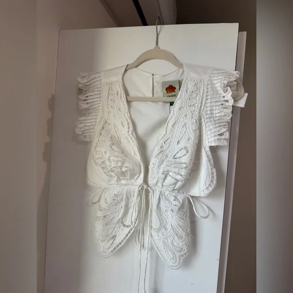 Farm Rio: Off-White Butterfly Richelieu Blouse - Picture 3 of 12